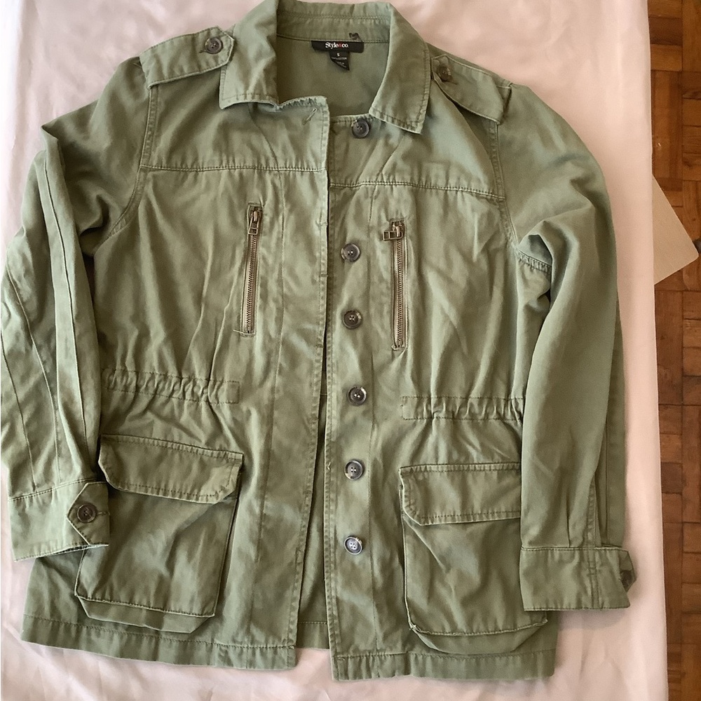 Style and Co Utility Jacket for Women Green‎ Button Size Small